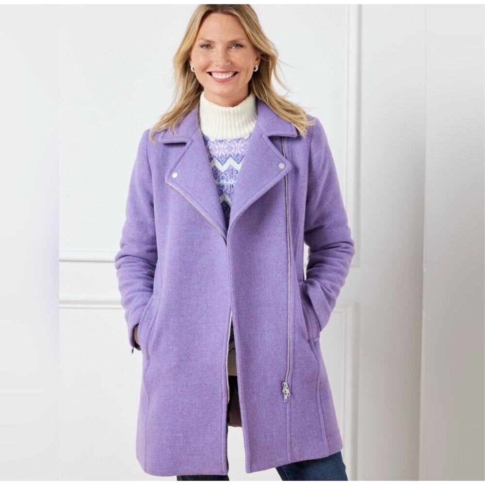 NWT Talbots Lilac Purple NATALIA MOTO  Italian Wool Blend Front Zip Jacket 14P